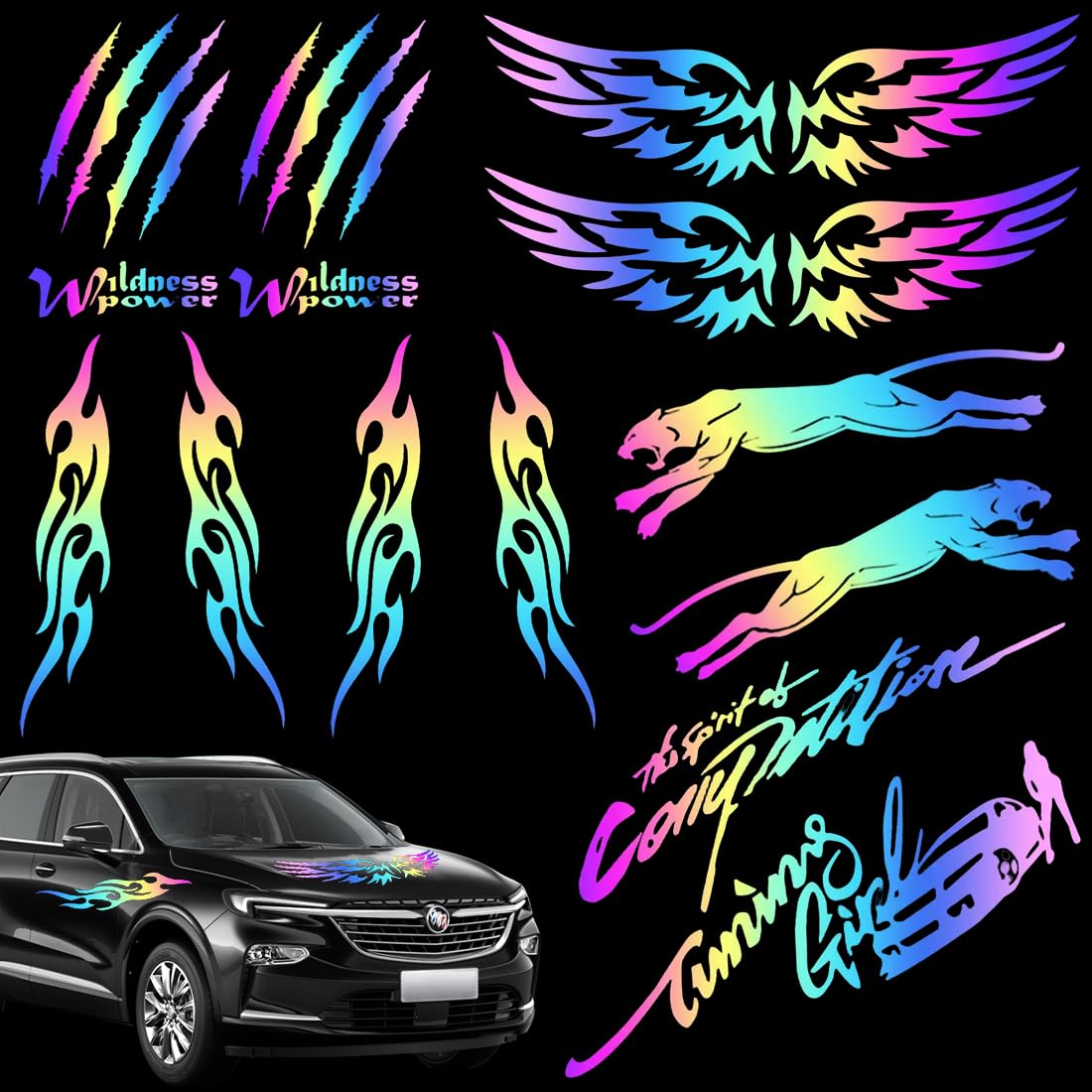 12 Pièces Autocollants Laser Colorés Pour Casque De Moto Trendy, Stickers Voiture Tuning Flammes, Adaptables À Moto Scoo