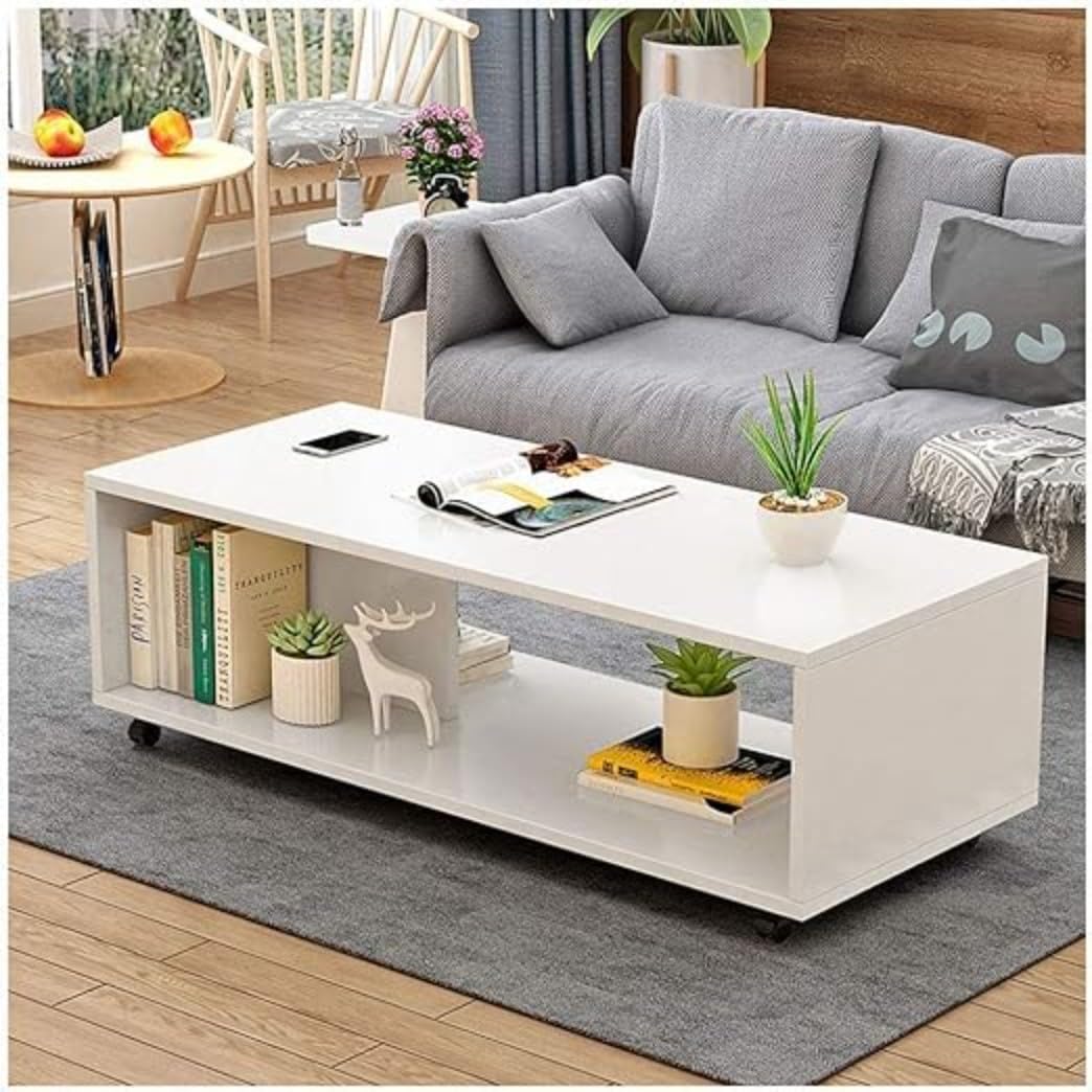 Engineered Wood Center Table Open Rack Storage Organizing Bed Side Display Stand Coffee Tea Table Rectangle Teapoy Table with Storage for Hall DIY(Do-It-Yourself) (White)-image-15