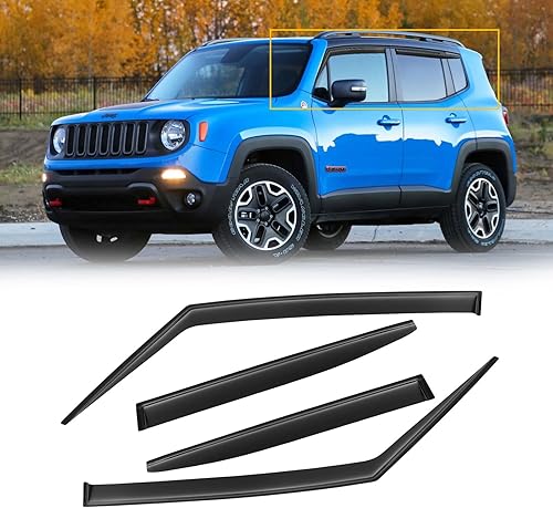 CMVT Auto Viseras de ventana para Jeep Renegade 2015-2023, protectores de lluvia, deflector de sombra de ventilación, color humo oscuro 2016, 2017, disponible en Yaxa Colombia