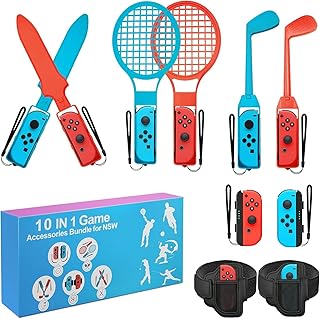 10 in 1 Switch Sports Accessories Bundle for Nintendo Switch, Family NS Sport Game Switch OLED Kits with Tennis Rackets, G...