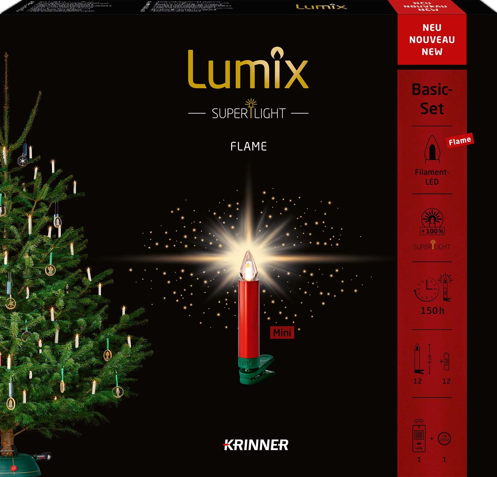 Lumix® kabellose LED Christbaumkerzen Weihnachtsbaumkerzen 12er Basis-Set SuperLight Flame Metallic Mini Rot 9cm warmweiß inkl. Fernbedienung 77146