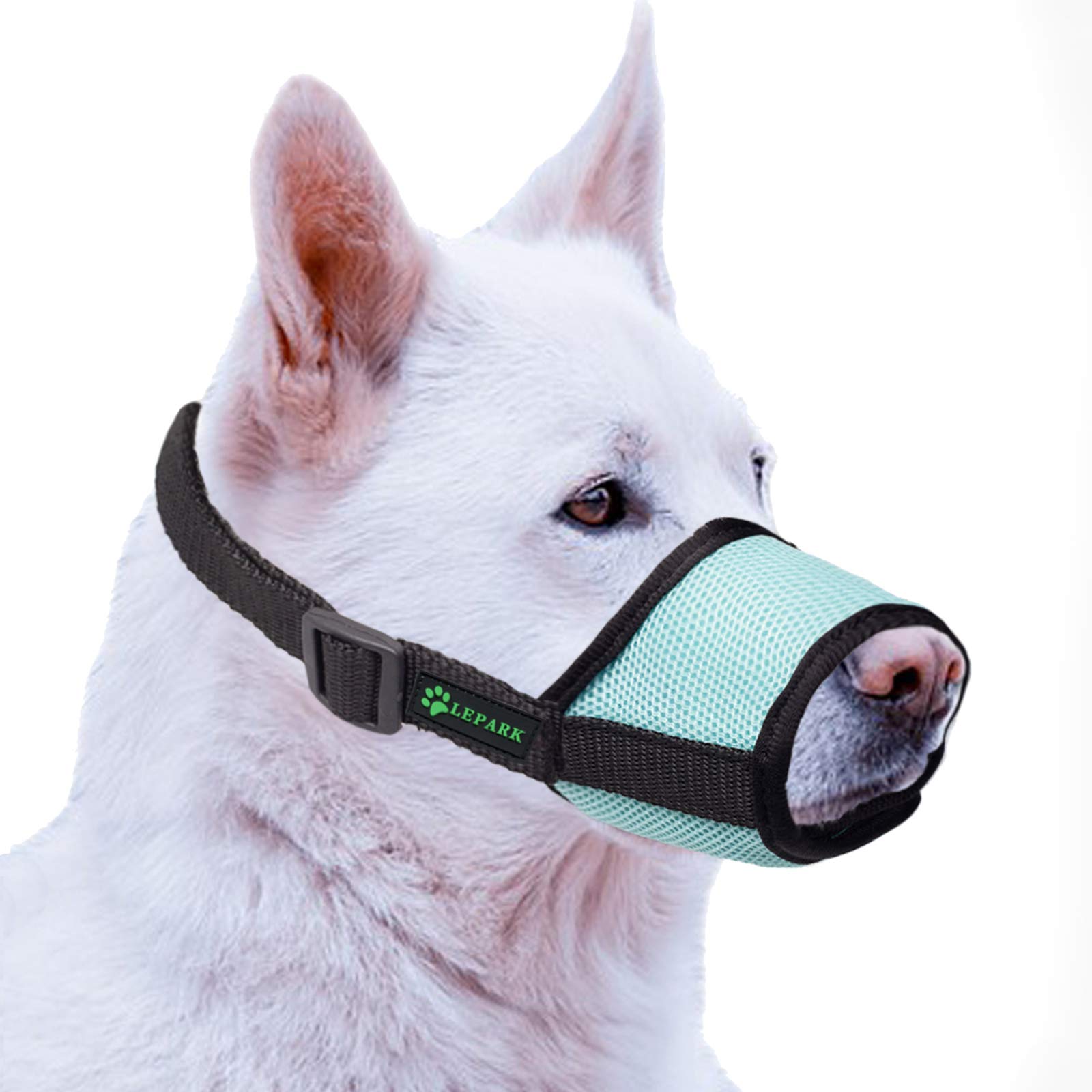 ILEPARK Dog Muzzle with Breathable Mesh Cover and Durable Nylon, Adjustable and Soft Dog Muzzle to Prevent Biting, Chewing and Barking(M,Green)