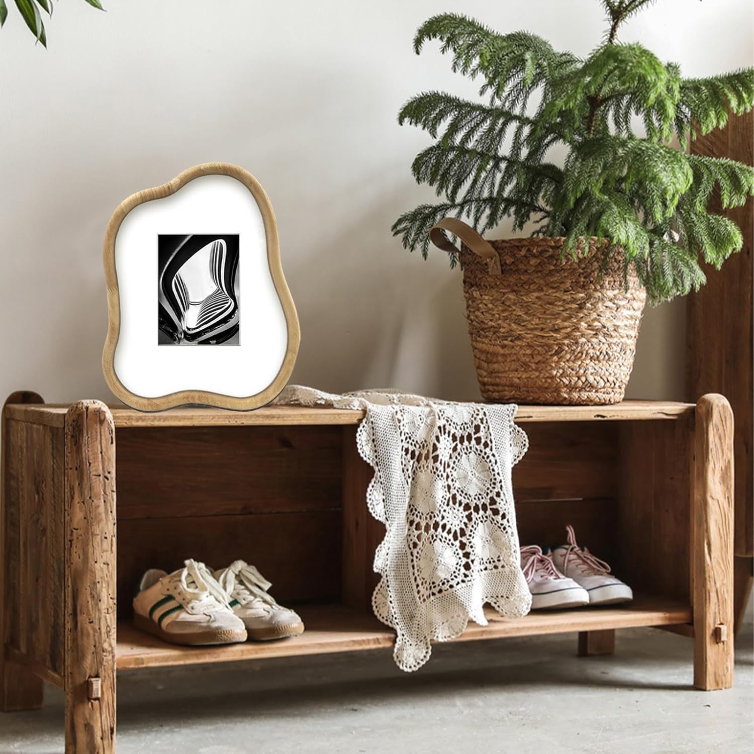 Irregular Shaped Photo Frame Wood Smooth Picture FrameNatural Wood Photo Frames Display Pictures 5x7 with Mat or 12x15 without Mat Multi Photo Frames Wall Hanging Home Decor Photo Gallery Art (Natural Wood)