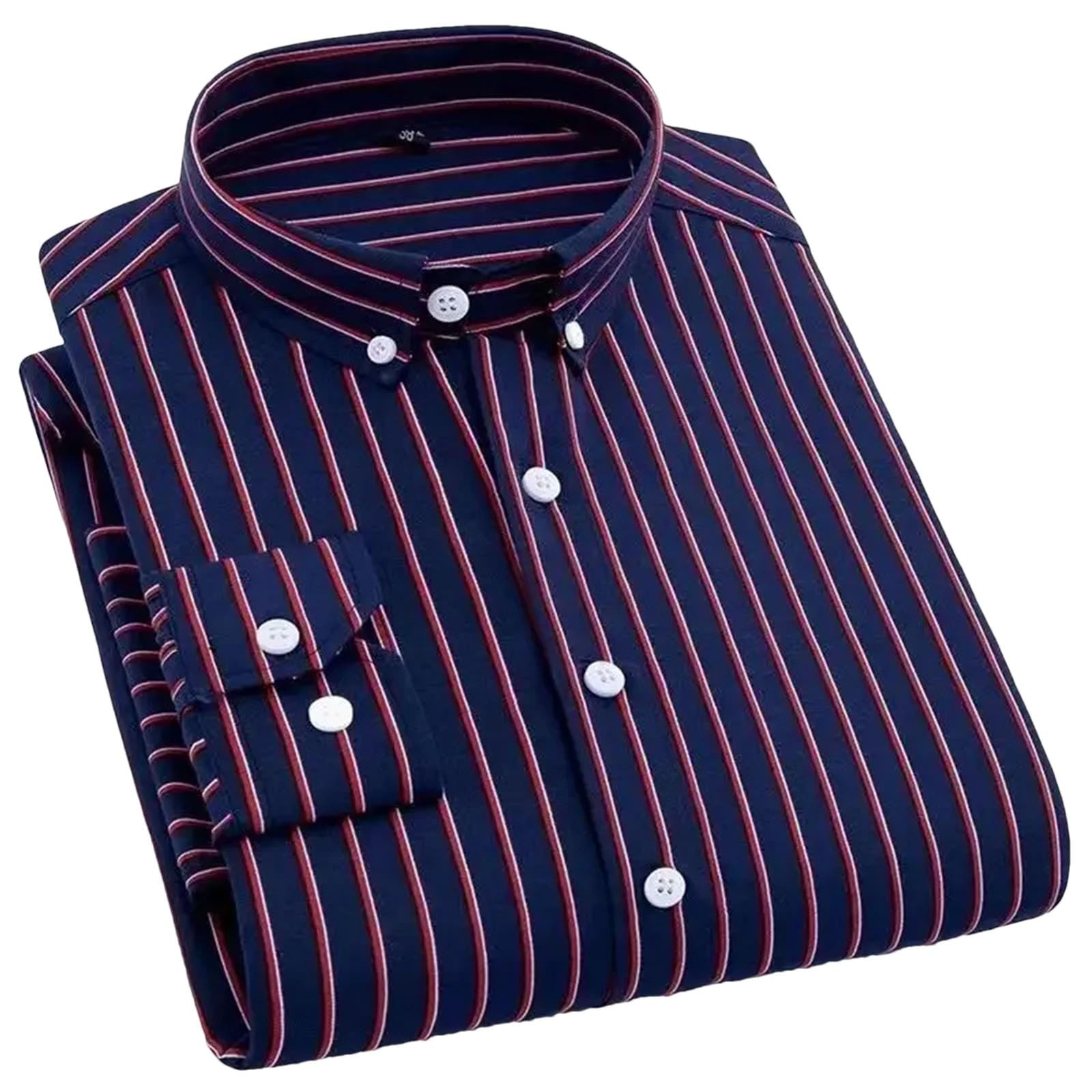 Camicia da uomo slim fit a righe casual da lavoro leggera sottile a maniche lunghe camicie