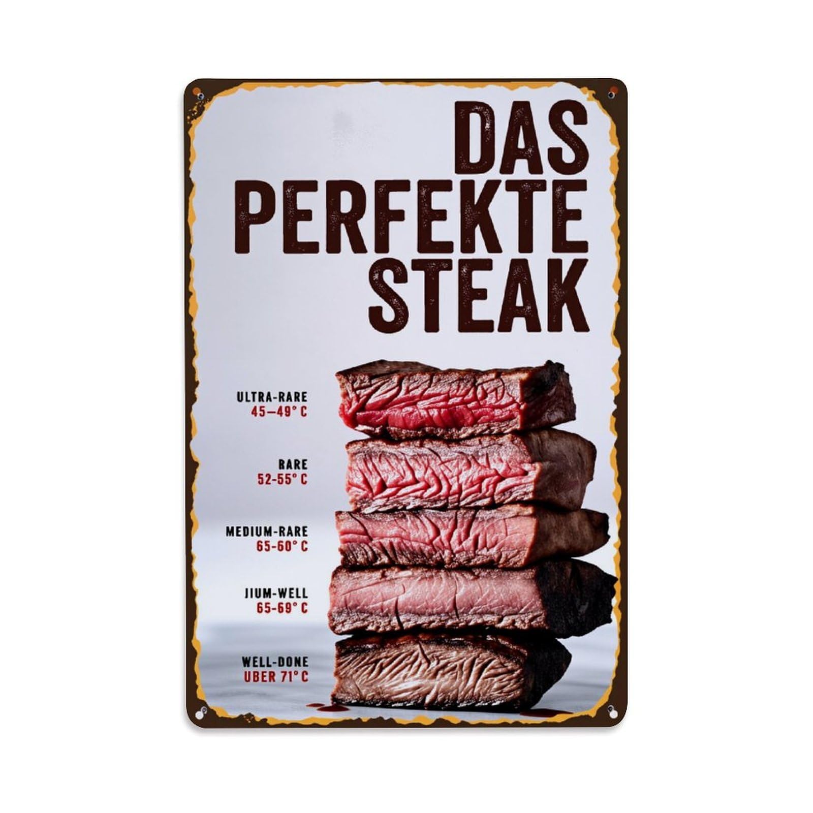 Lzwbntey Vintage Stacked Steak Doneness Guide Metal Tin Sign Retro Wall Decor For Home Bar Garage Cafe, Indoor & Outdoor Decorative Metal Poster, 8X12 Inch