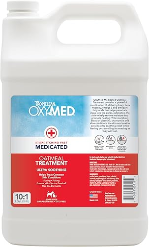 TropiClean Oxymed - Acondicionador medicado para gatos y perros para la picazón en la piel  Acondicionador calmante de avena para perros y gatos  1