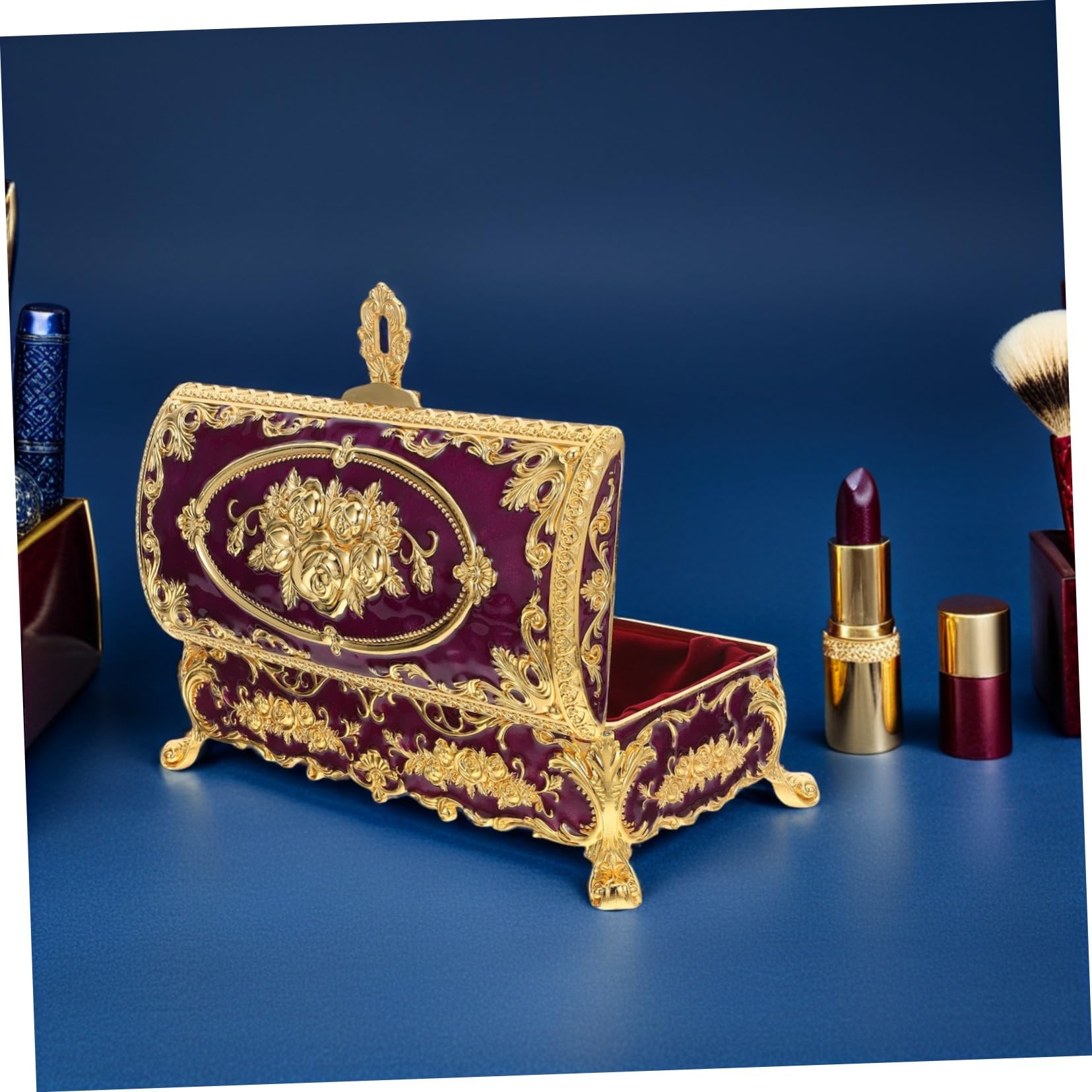 Schmuckkästchen Aufbewahrungsbox für Damen aus Legierung Vintage als Dekorative Schmuckschatulle Kompakte und Vielseitige in Violett Elegantes Retro Design für Zuhause