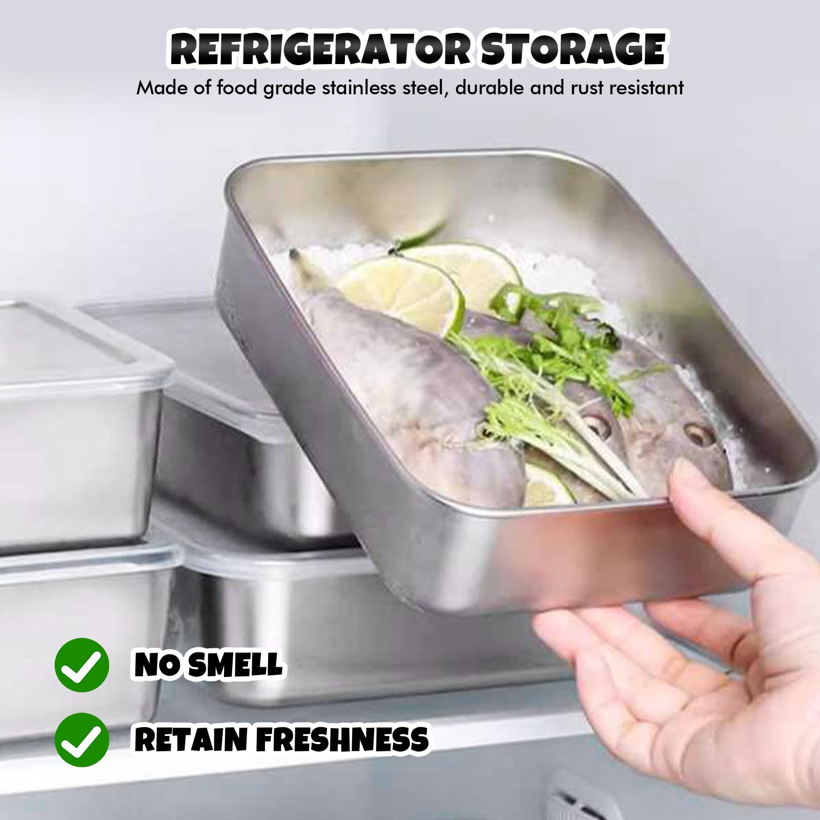 Contenitori per Alimenti in Acciaio Inox con Coperchio: 3 Pezzi 25×20×5cm Salvafreschezza Contenitori per Alimenti, Pranzo in Acciaio Inox con Coperchio Lavabile per Lavastoviglie, Cibo
