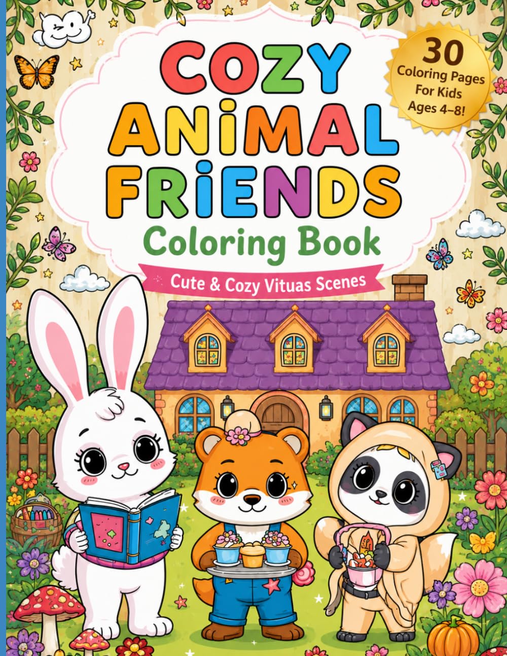 Cozy Animal Friends Coloring Book: Adorable Animal Adventures | Bold & Easy Coloring Pages for Kids