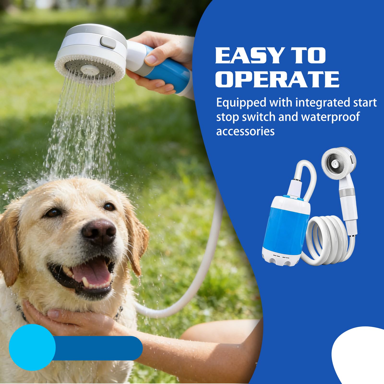 Doccia portatile da campeggio con pompa, 6000 mAh, doccia da campeggio con batteria, doccia mobile per esterni con soffione e tubo, doppia modalità acqua, doccia portatile per campeggio, viaggi