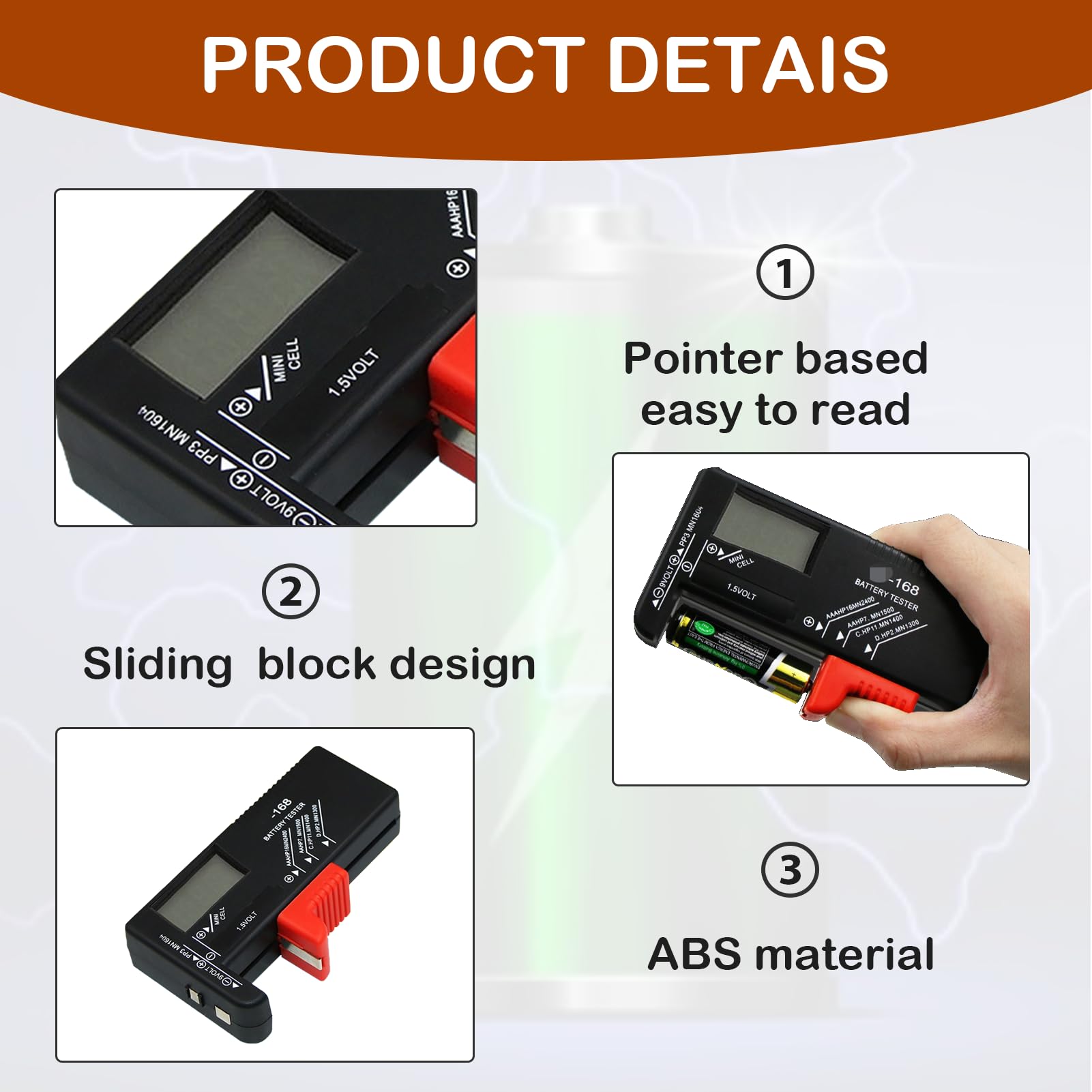 Testeur de Piles Universel Numérique BT-168D pour AA AAA C D 9V 1.5V Piles Bouton avec Ecran LCD