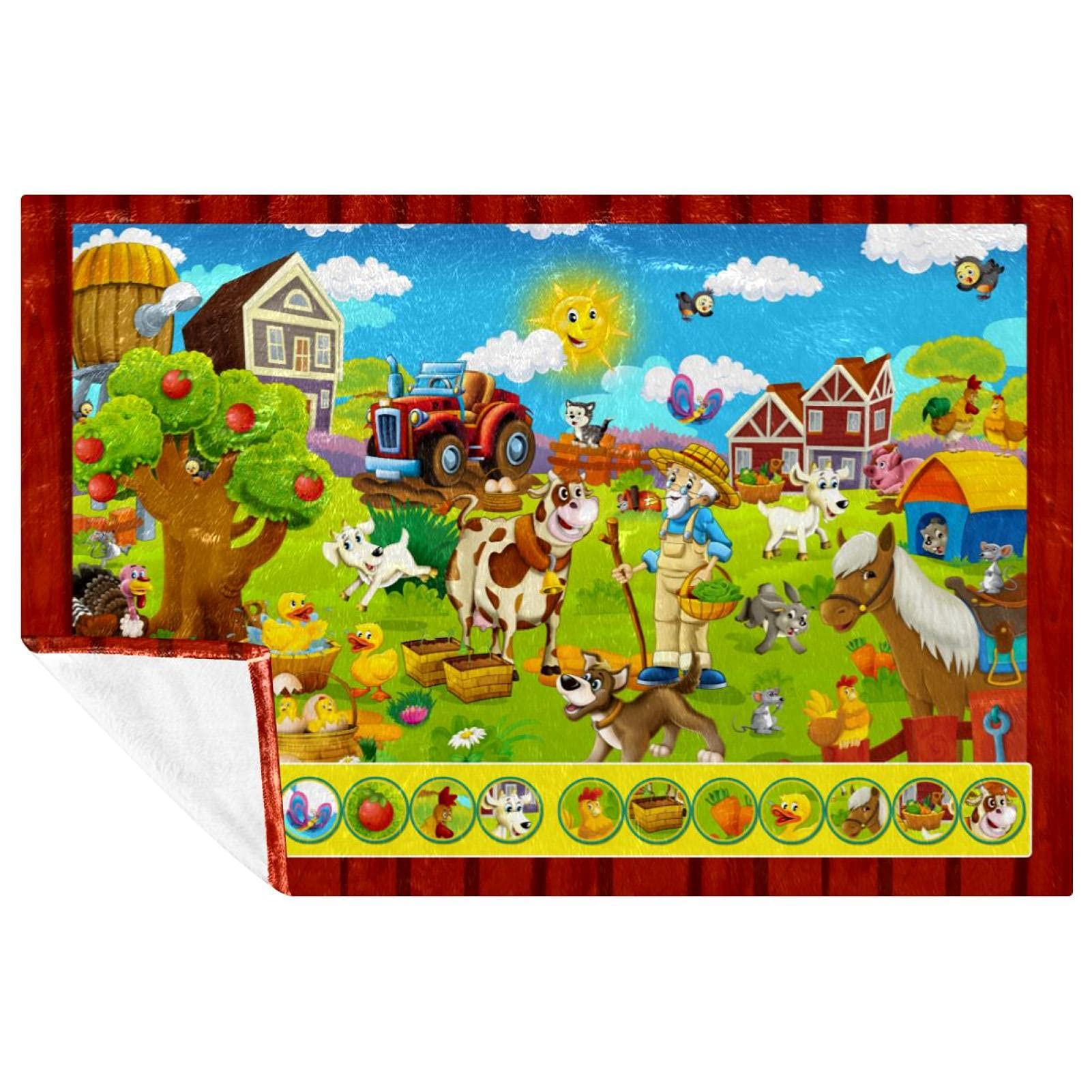Couverture pour enfants animaux de la ferme 150x100 cm en maille douce