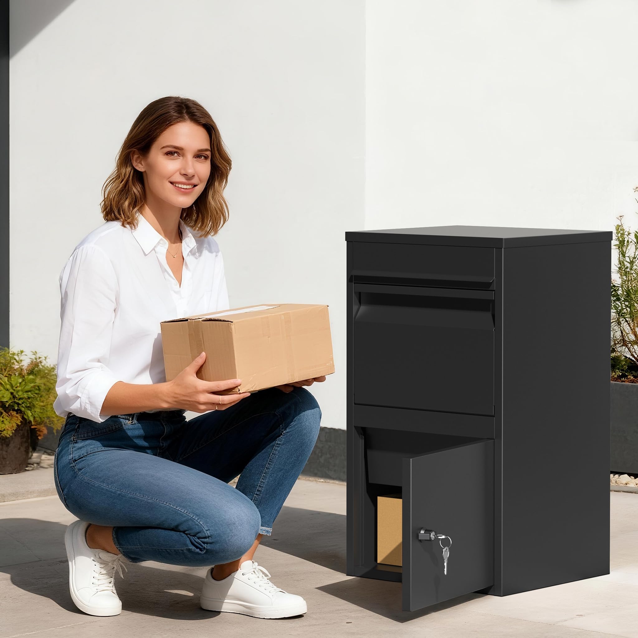 Wiltec Buzón para Paquetes Antracita 410 x 385 x 720 mm, buzón para Paquetes doméstico, recepción privada de Paquetes y Paquetes pequeños, buzón de Acero