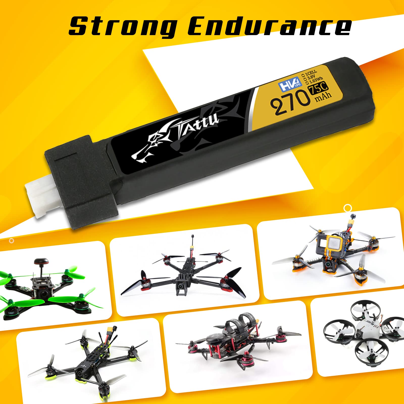Tattu 1S Lipo Akku 270mAh 3.8V 75C 1S1P HV Lipo Akku Pack mit PH 2.0 Stecker für Eachine UK65/US65 (5PCS)