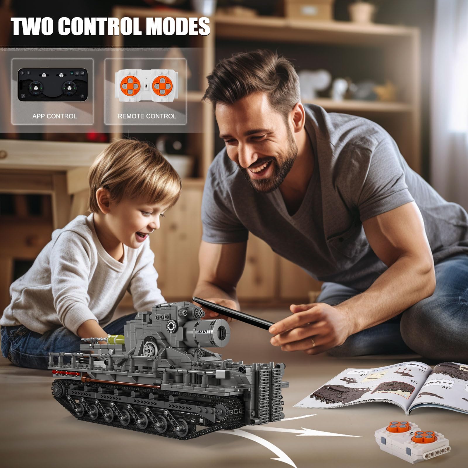 Mould King 20028 Tecnologia blindato Veicolo da combattimento Blocchi modello, 1648 Serbatoio parte con telecomando e APP Dual Control, Kit giocattolo carro armato per adulti e bambini..