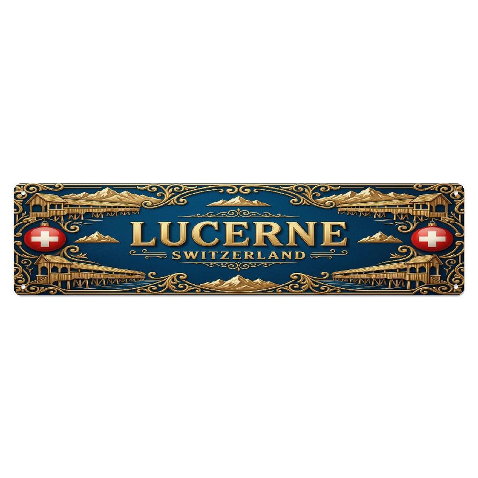 Vintage Lucerne Switzerland Flag Pattern Metal Tin Sign