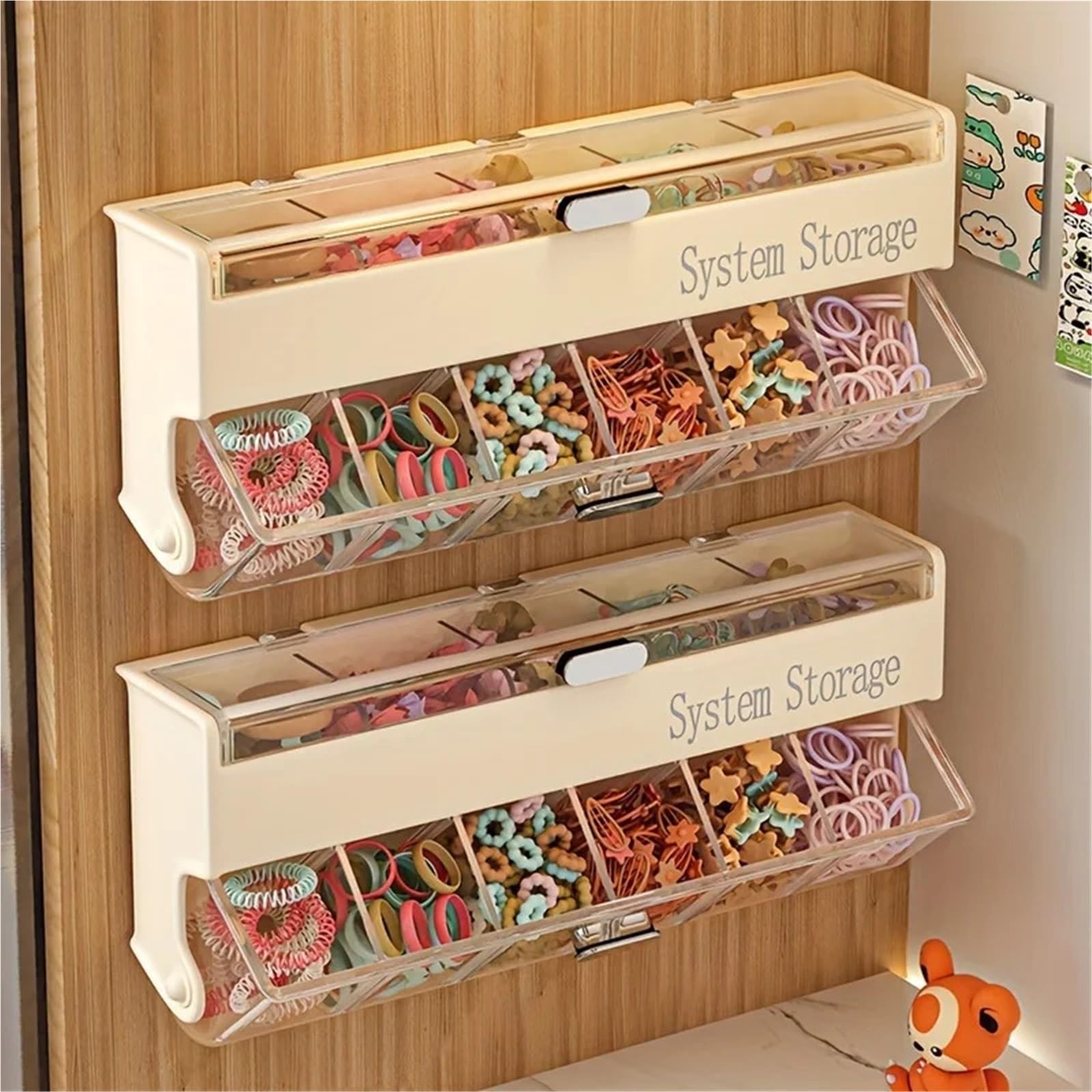 Haargummi Organizer Doppelschichtige Aufbewahrungsbox for Haaraccessoires for Clips, Gummibänder, Kopfbedeckungen und Schmuck(Cream)