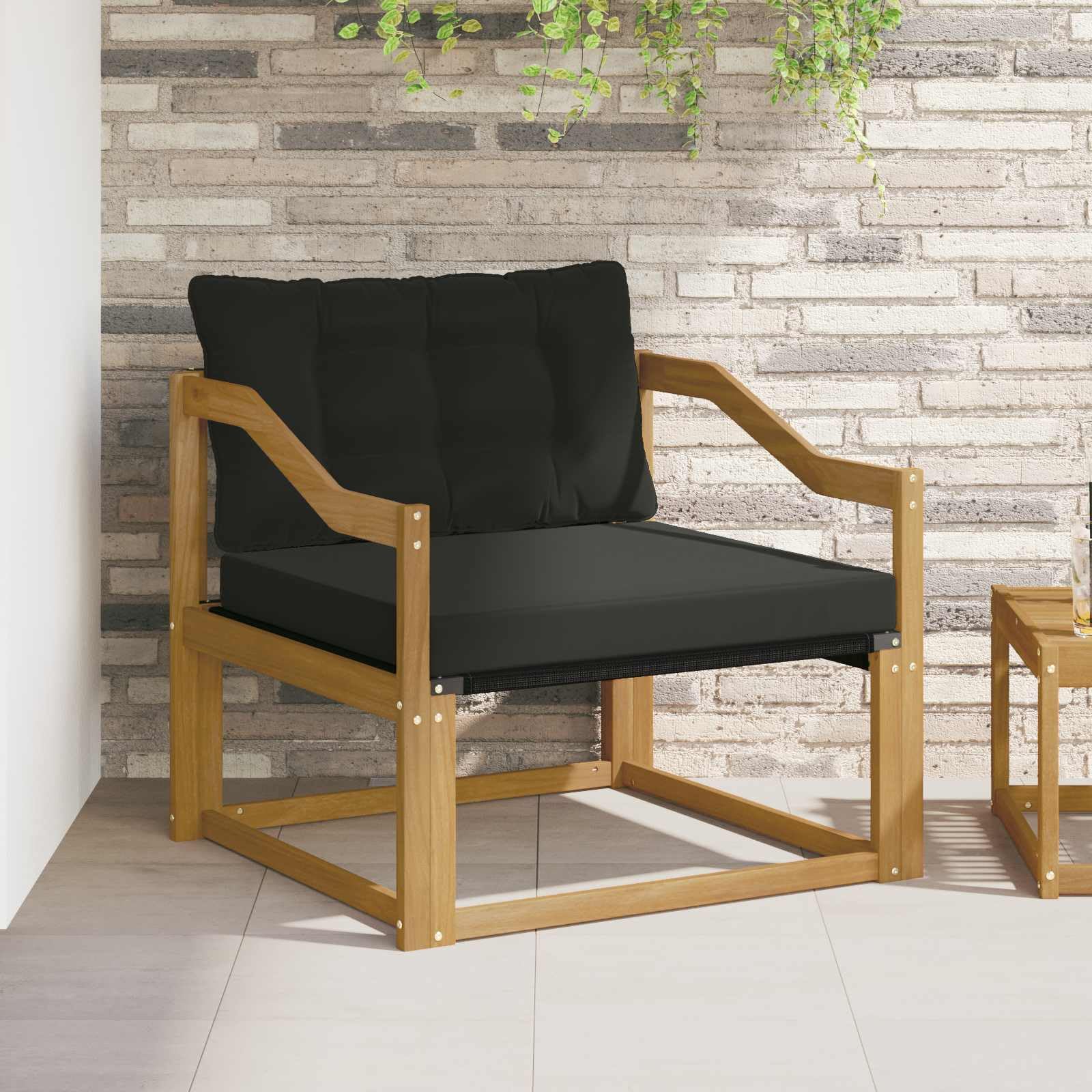 Ensemble de canapés d extérieur en Bois d Acacia Massif Blanc, Design à Lattes avec Coussins Noirs, canapé modulaire 1 Place pour Jardin terrasse Balcon Patio, détente