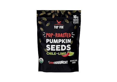 Top Fox Semillas de calabaza orgánicas cultivadas en granja en EEUU Snacks saludables tostados de proteína Sin gluten apto para dietas keto paleo y