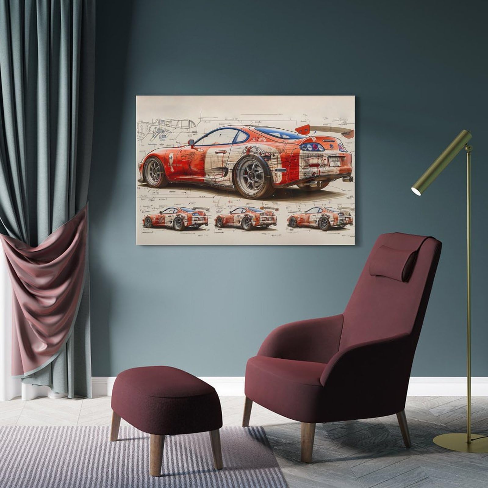 YRNQ Poster su tela con auto sportiva vintage per Supra MK4 Design JDM Classic Street Racing Car Quadro su tela, 50 x 75 cm