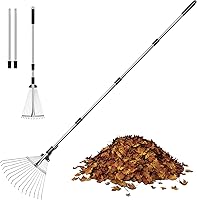 MEKEET Adjustable Heavy Duty Leaf Rake - Expandable 7-15" Head, 37-68" Length for Lawn Yard Garden Cleanup