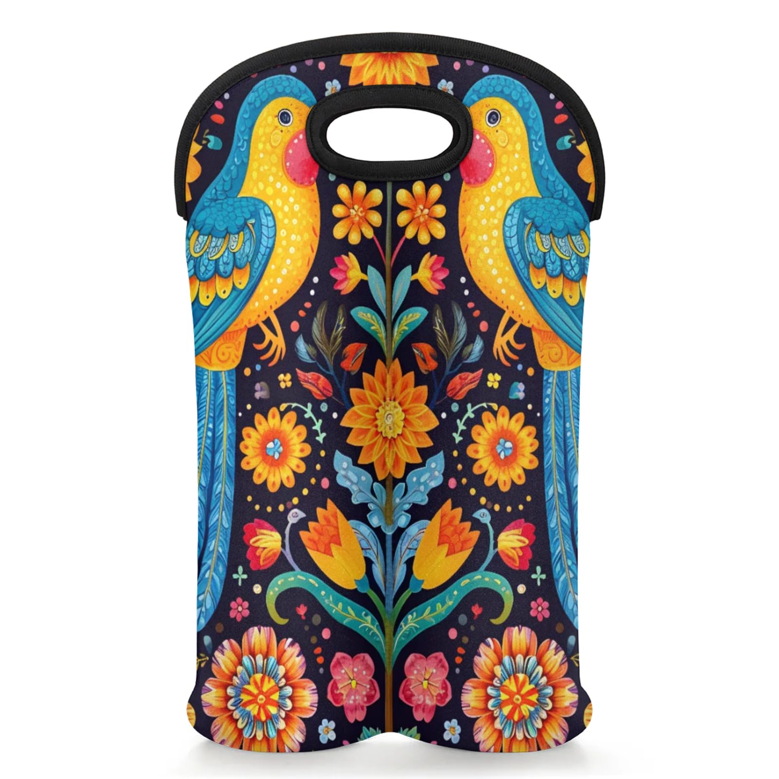 GzLeyigou 2 Bottles Birds Wine Bag Sleeve Totes Abstract Bird Neoprene Protective Wine Carrier Bag for Wine,Water, Champagne, Beer, Baby Bottles,Gift 14.5 x 10 Inches