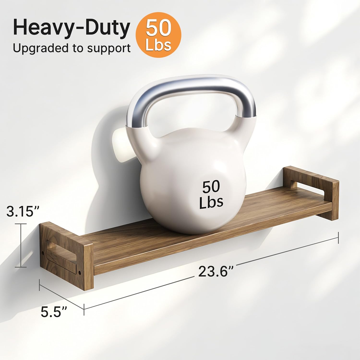 Upgraded Floating Shelves for Wall, Set of 3 Solid Wood Wall Mounted Shelves, 23.6" Rustic Walnut Display Shelf for Bedroom, Living Room, Bathroom, and Kitchen Decor - Heavy-Duty & Natural Pine