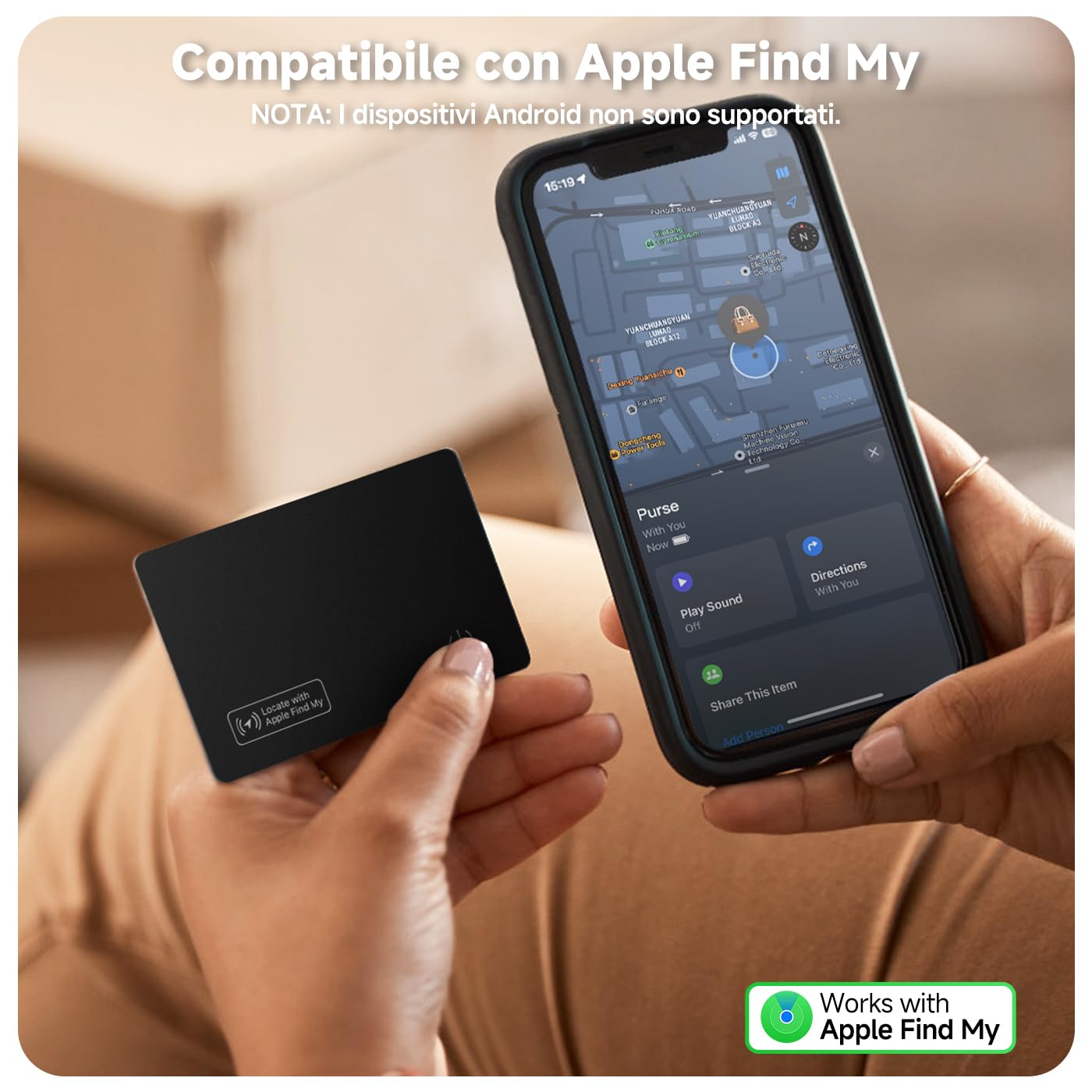 Slim Tracker Card – Localizzatore Intelligente Per Portafogli Compatibile Con Google Find My E IOS, Ricarica Wireless, Impermeabile IP68, Spessore 1.8 Mm