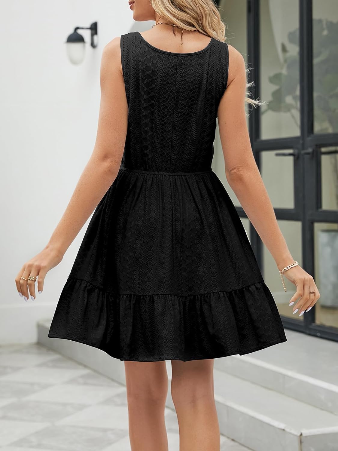 MSLG Women's Elegant Summer Sundress V Neck Sleeveless Tiered Casual Short Dress A Line Swing Mini Dresses 720 - Image 2