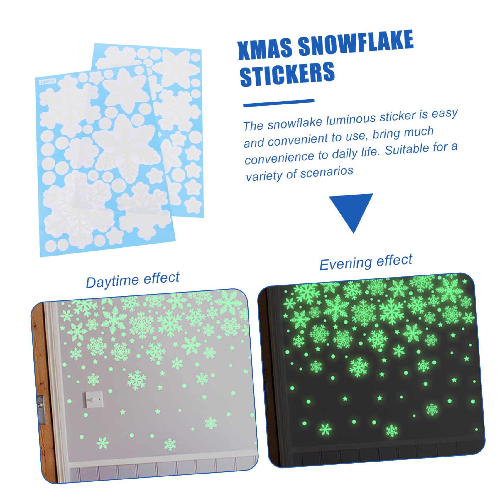 FRCOLOR 12 Blätter Weihnachtsaufkleber Winteraufkleber Schneeflocken-aufkleber Weihnachtsfensteraufkleber Leuchtender Schneeflockenaufkleber Fluoreszierender Wandaufkleber Weiß Pvc