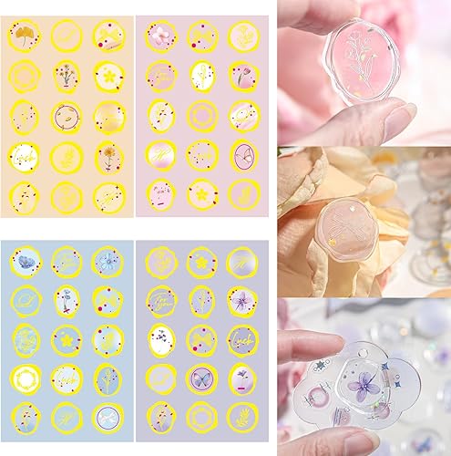 EOQPDECD 64 calcomanías de sello de cera autoadhesivas, calcomanías de sello de cera de cristal transparente para decoración de sobres de invitación