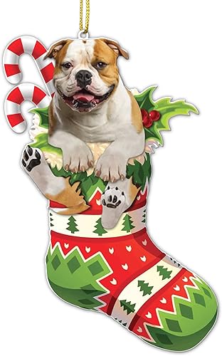 Adorno de árbol de Navidad de bulldog inglés, idea de regalo para amantes de los perros de Bulldog inglés, decoración de Navidad, adorno de árbol de