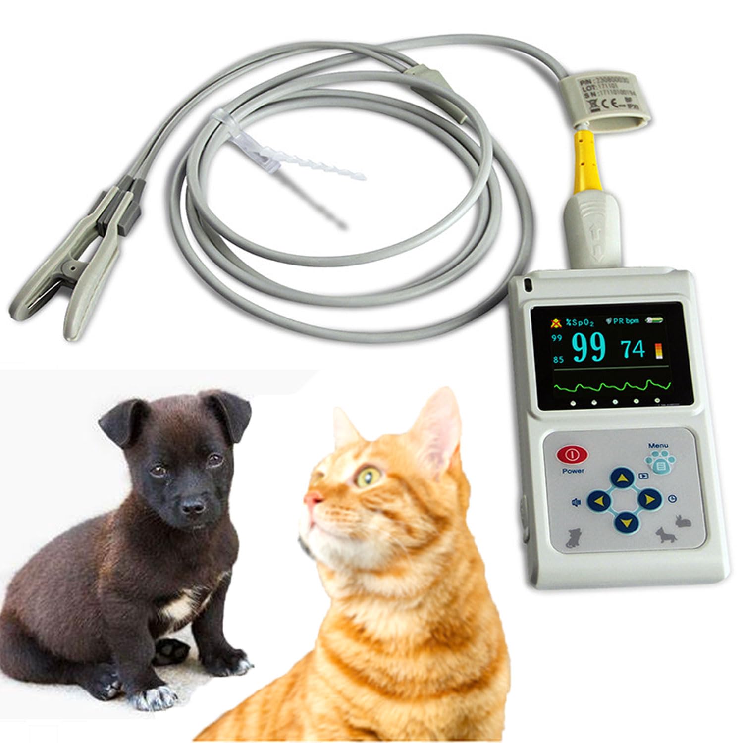 JOSBY 1,8-Zoll-Veterinär-Pulsoximeter, tragbares Veterinär-Pulsoximeter Tierarzt SPO2-Pulsfrequenzmonitor Ohr/Zunge, 30 BPM ~ 250 BPM PR-Messbereich, für Familie, Tierklinik, Tiere, Katzen, Hunde