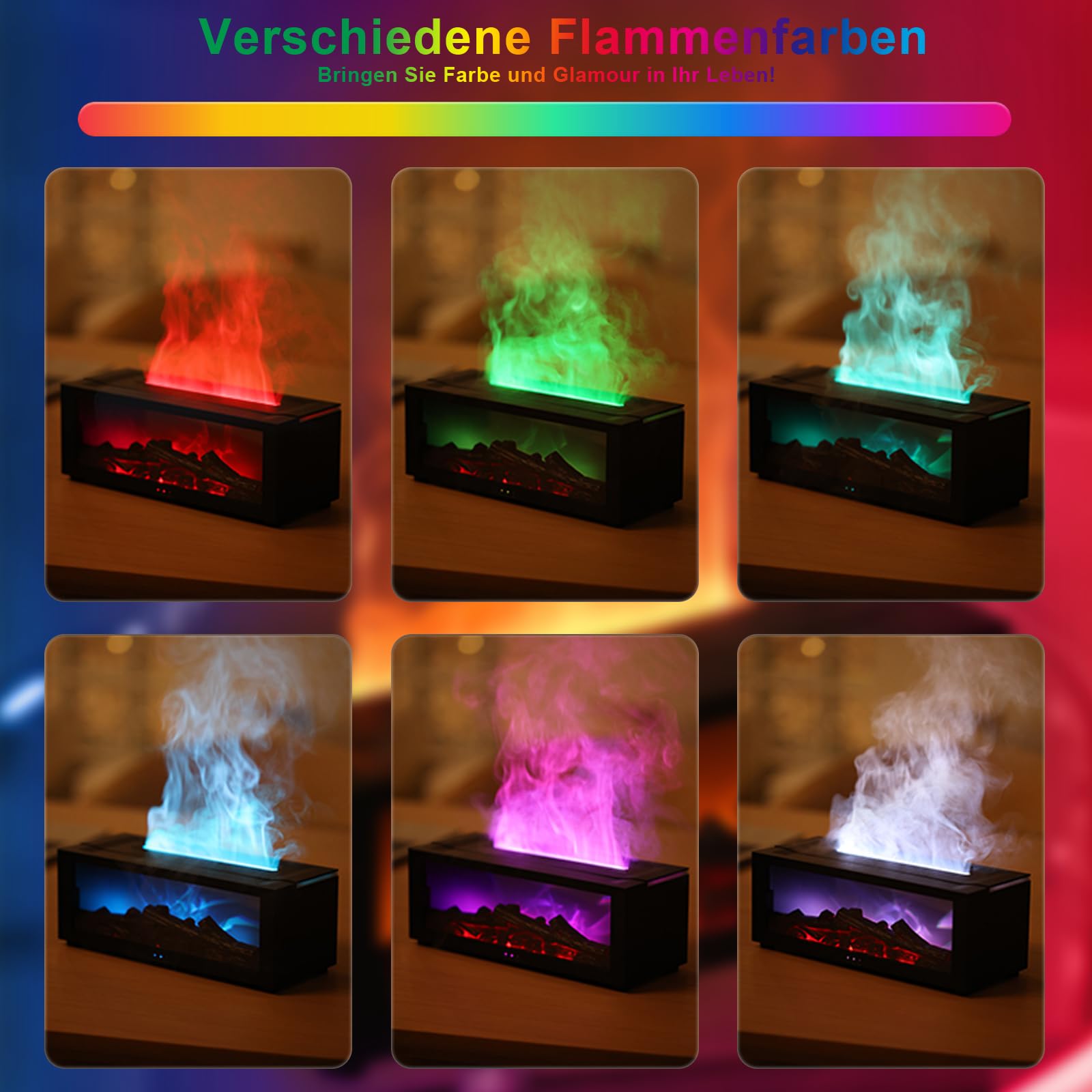 Aroma Diffuser mit LED Kamin, Duftöl Diffusor für Ätherische Öle mit 7-Farben-Licht Flammeneffekt, 150ml Luftbefeuchter mit Fernbedienung, 4 Timer, Wasserlose Abschaltautomatik (Schwarz)