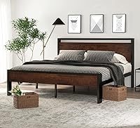 Vista 11 de SHA CERLIN Base de cama de plataforma metálica de tamaño completo de 14 pulgadas con cabecero y pie de cama de madera, base de colchón, no necesita
