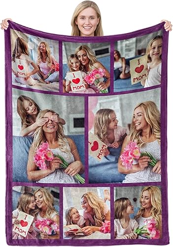 MeMoShe Regalos de cumpleaños personalizados para el día de la madre de hija e hijo, manta personalizada con fotos, mantas de fotos personalizadas