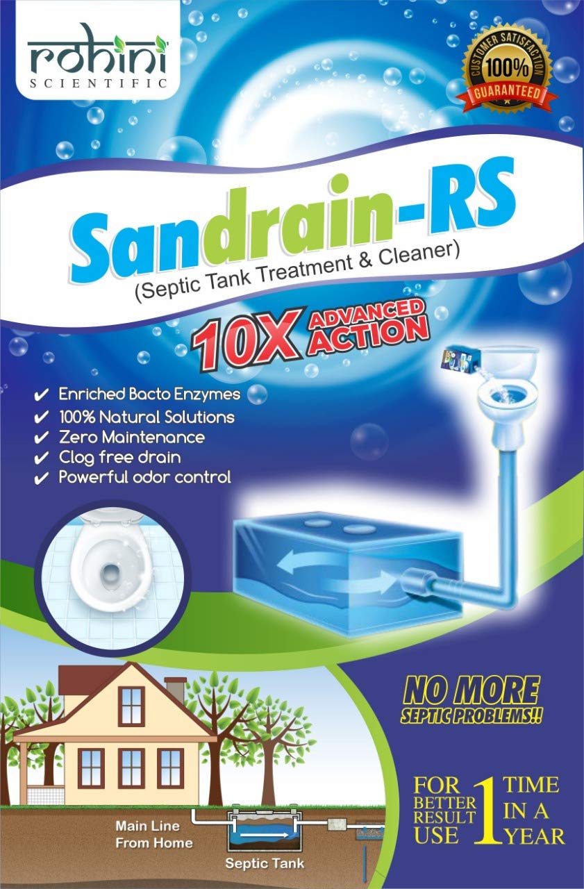 Sandrain-Rs 10X Advanced,Septic Tank Cleaning Powder,Eliminates Foul Toilet Smell,Clears Blockages,100% Natural,200 Gm