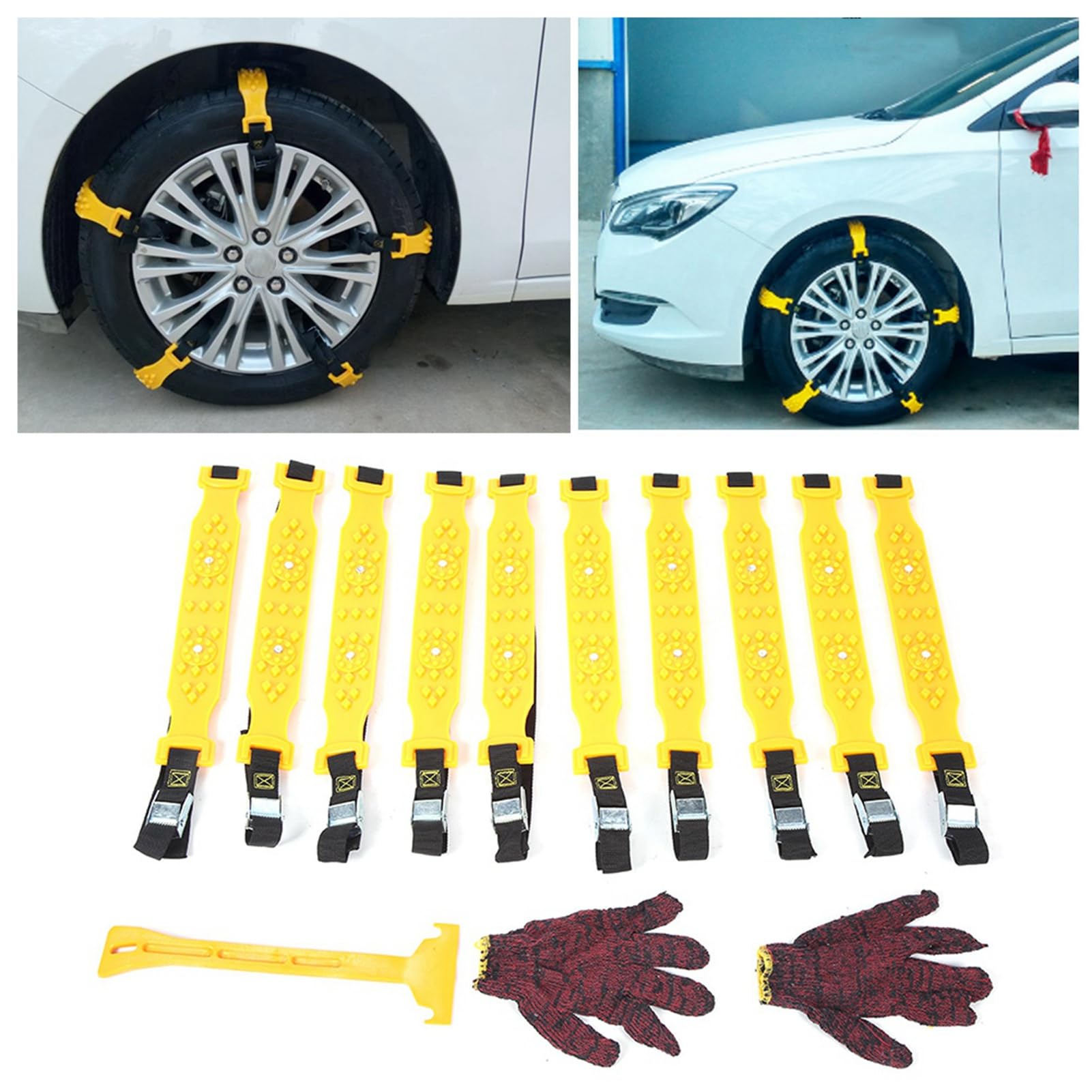 Naroote Chaînes de Pneus, Chaînes de Neige pour Pneus de Voiture de Neige TPU avec 10pcs pour la d'hiver en Plein Air
