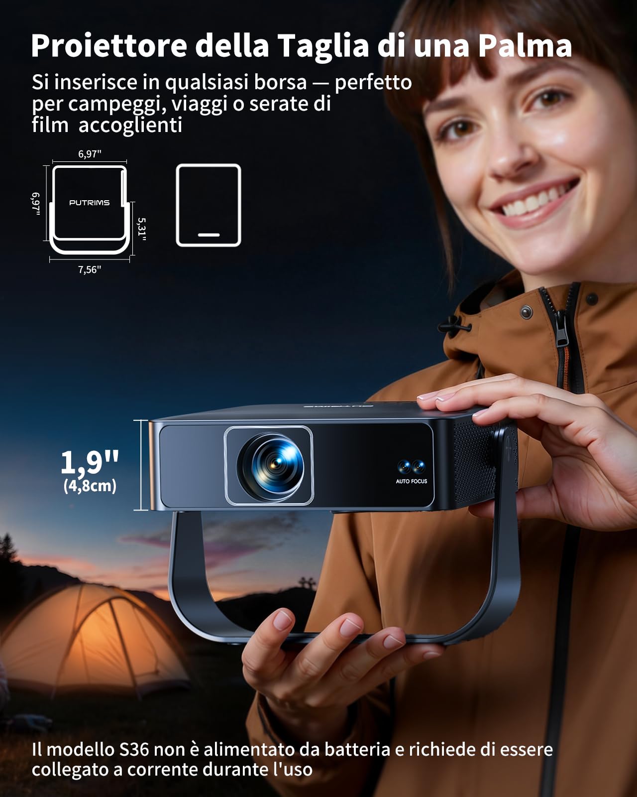 Proiettore Portatile【Smart TV & 1000+ Canali Live】Mini Proiettore 4K Smart TV Compatibile con Netflix, Rotazione 330°, Auto Focus WiFi Bluetooth, 1080P Nativo, Videoproiettore soffitto casa/campeggio