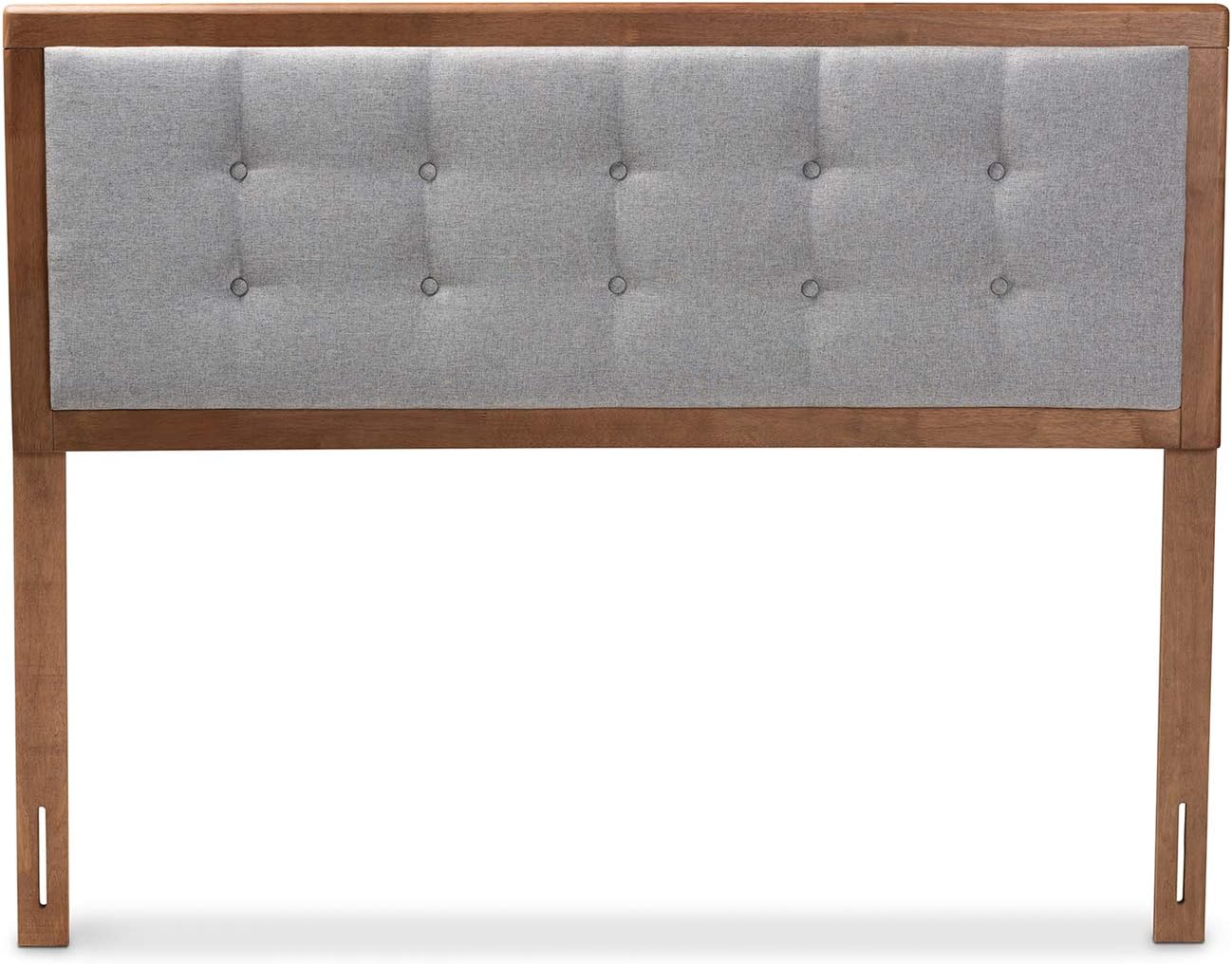 Baxton Studio Sarine Mid-Century Modern Light Grey Fabric Upholstered Walnut Brown Finished Wood Queen Size Headboard