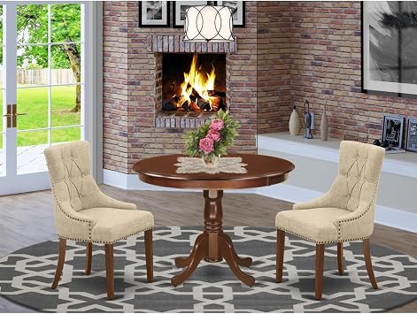 HomeStock 3Pc Dinette Set - Kitchen Table & 2 Parsons Chairs - Mahogany Finish - Small Space Dining