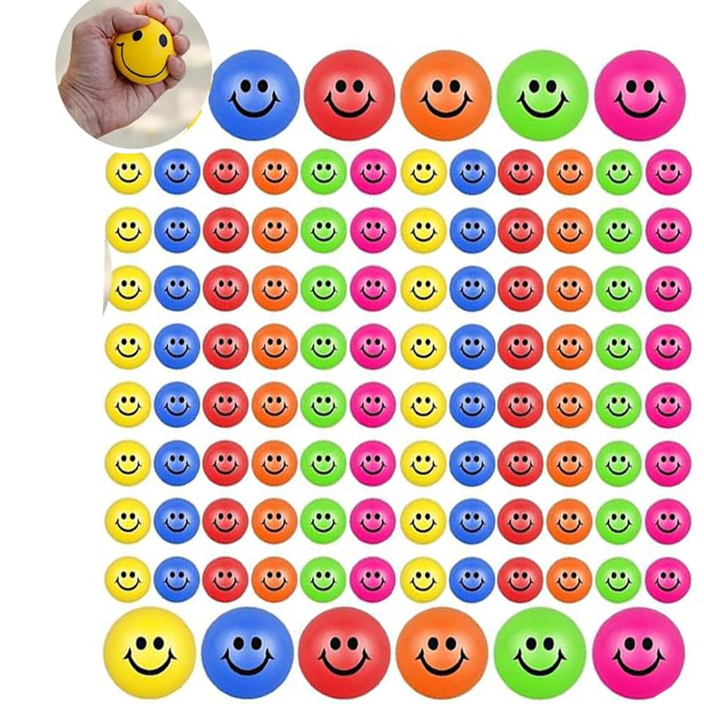 108 Stück Stressbälle Squeeze Ball, Lächeln Gesicht Stressbälle, Mini Stressabbau Bälle Spielzeug für Angst Abbauen Beruhigung Kinder Erwachsene,6cm Schaumstoffball, Antistressball