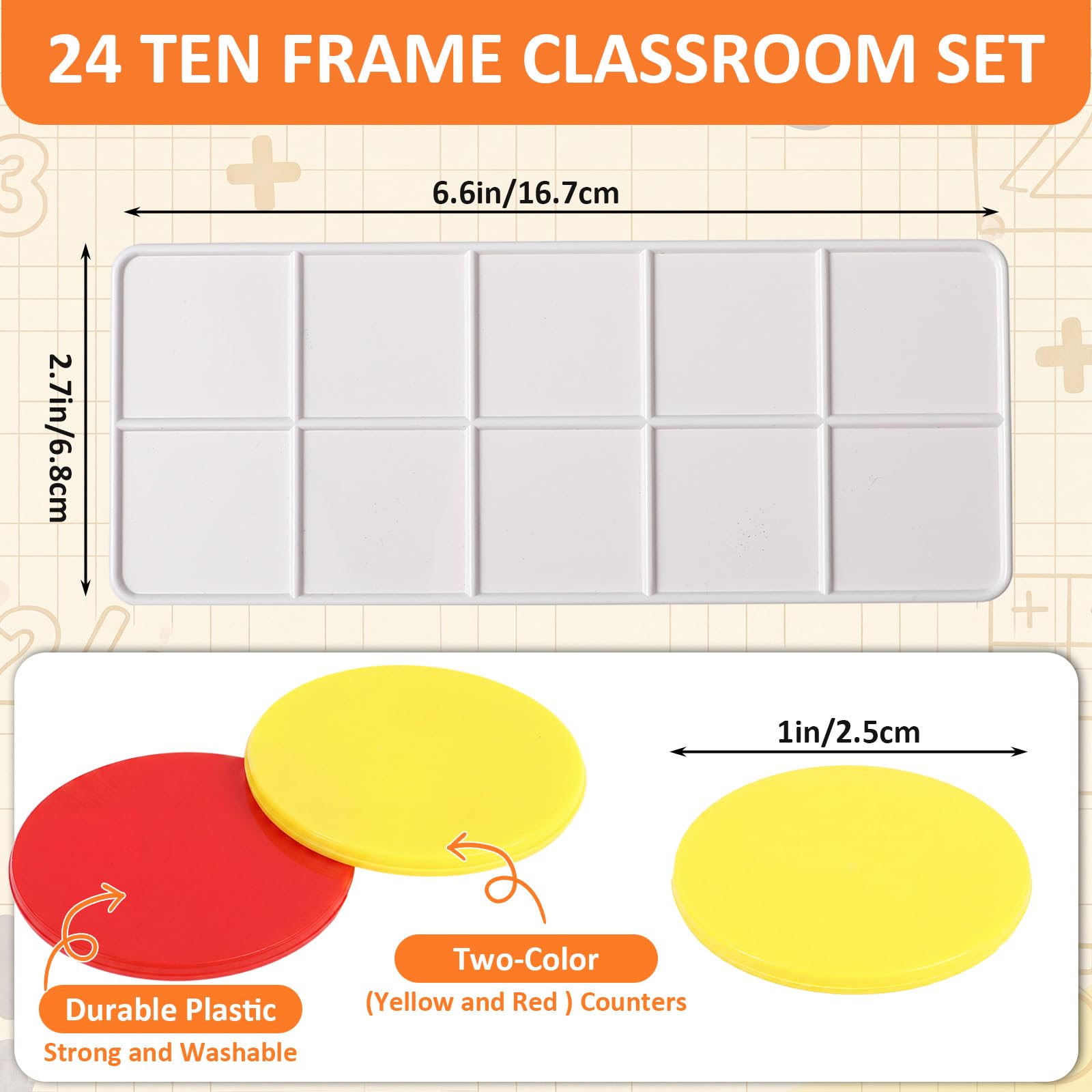 Soulchen Lot de 24 cadres en plastique pour la salle de classe - Manipulatives de mathématiques pour enfants - Fournitures comprenant 24 cadres en plastique - 240 compteurs pour enseigner les concepts
