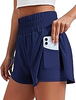 Pinspark Women's 2-in-1 High Waisted Running Shorts with Pockets - High Split, Quick Dry, Chafe-Free 3" Liner