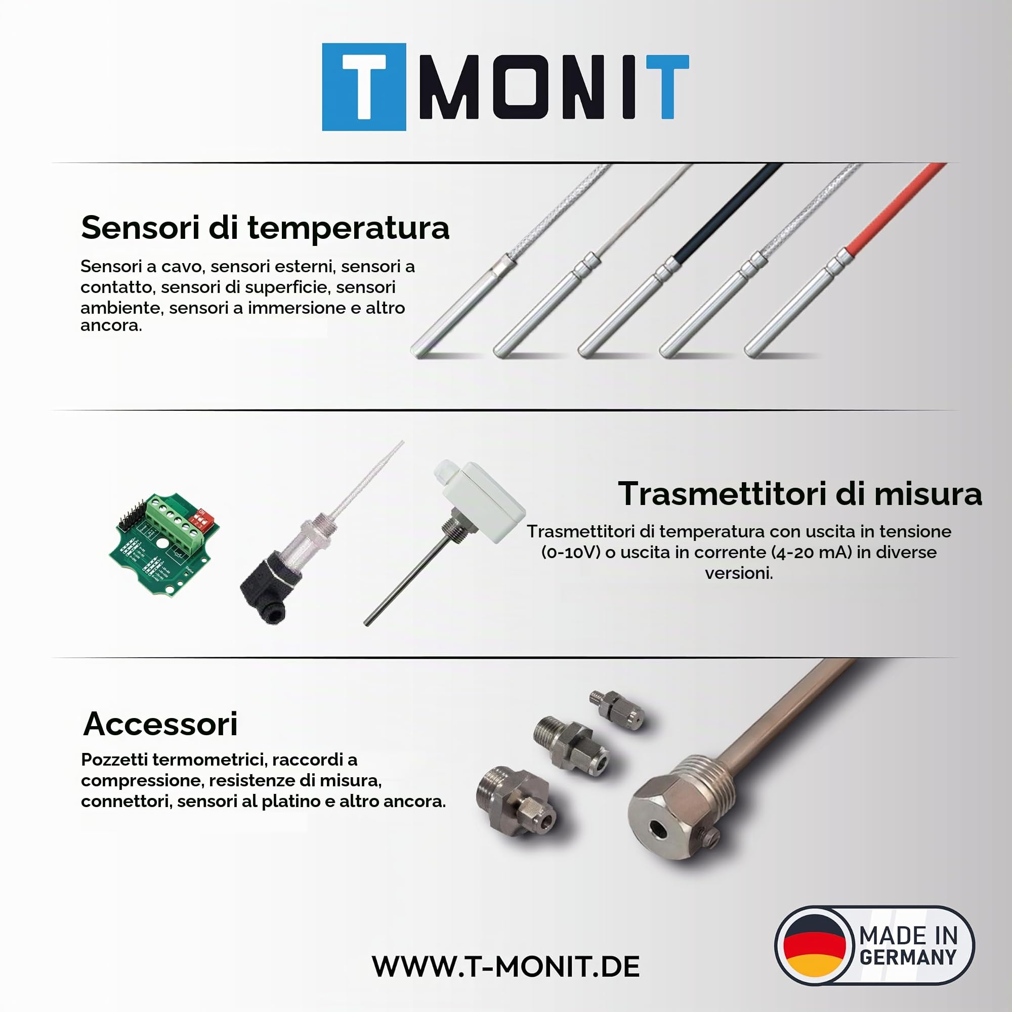 Sensore di temperatura PT1000, 0 – 10 V o 4 – 20 mA. Trasmettitore di misurazione da -50 a 200 °C, IP65 resistente all'acqua, uscita corrente o tensione, linea in silicone - per HVAC e