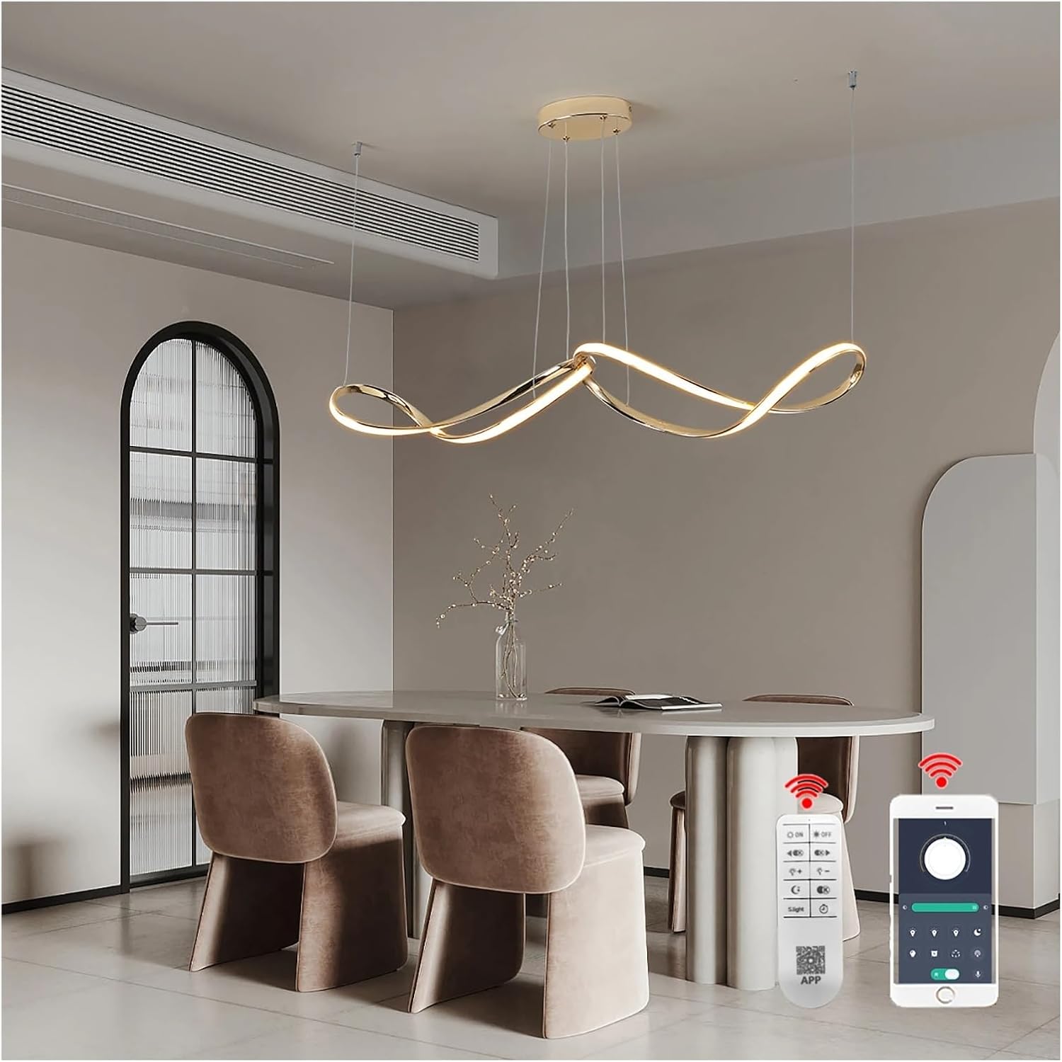 シャンデリア、モダンな LED ペンダントライト、ダイニングルームの 