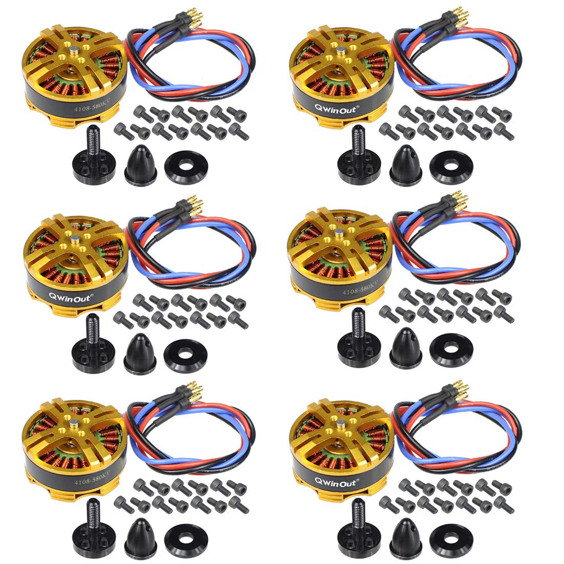 QWinOut 4108 580KV Multiaxial Brushless Motor 3-6S Multi Rotor Disc Brushless Motor Pull-2000g for RC DIY Quadcopters Multicopters Drone, Tarot FY690S 680PRO (6 Pcs)
