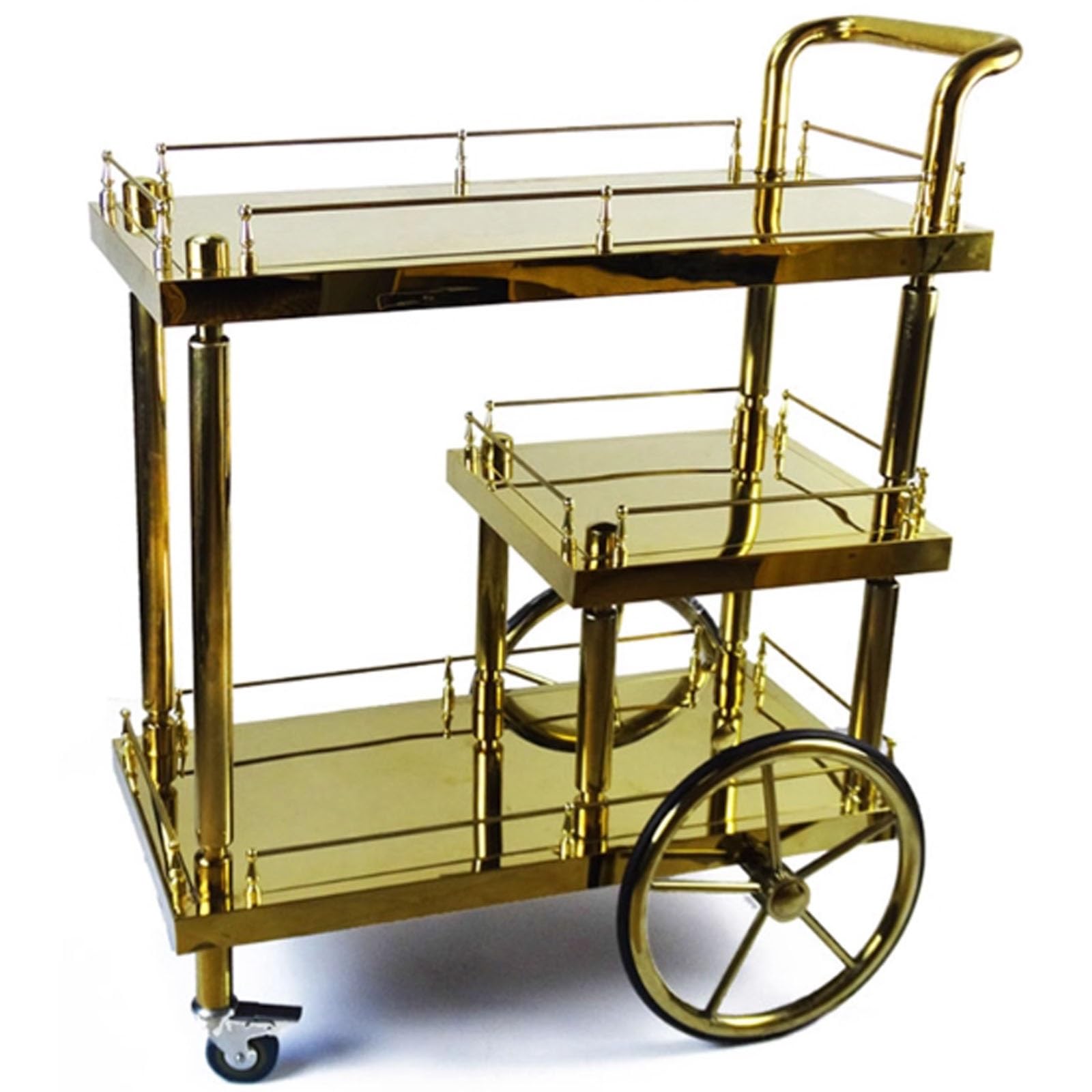 Carrito de Servicio de Alimentos de Tres Niveles de Acero Inoxidable de Alta Resistencia con Ruedas, Carrito portátil de Empuje Manual para Catering de Aperitivos para hoteles, KTV, restaura