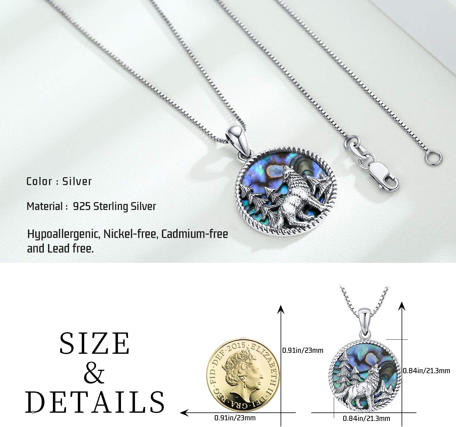 Wolf Necklace for Men Women Viking Jewelry 925 Sterling Silver Abalone Viking Wolf Necklace Gifts - Image 6