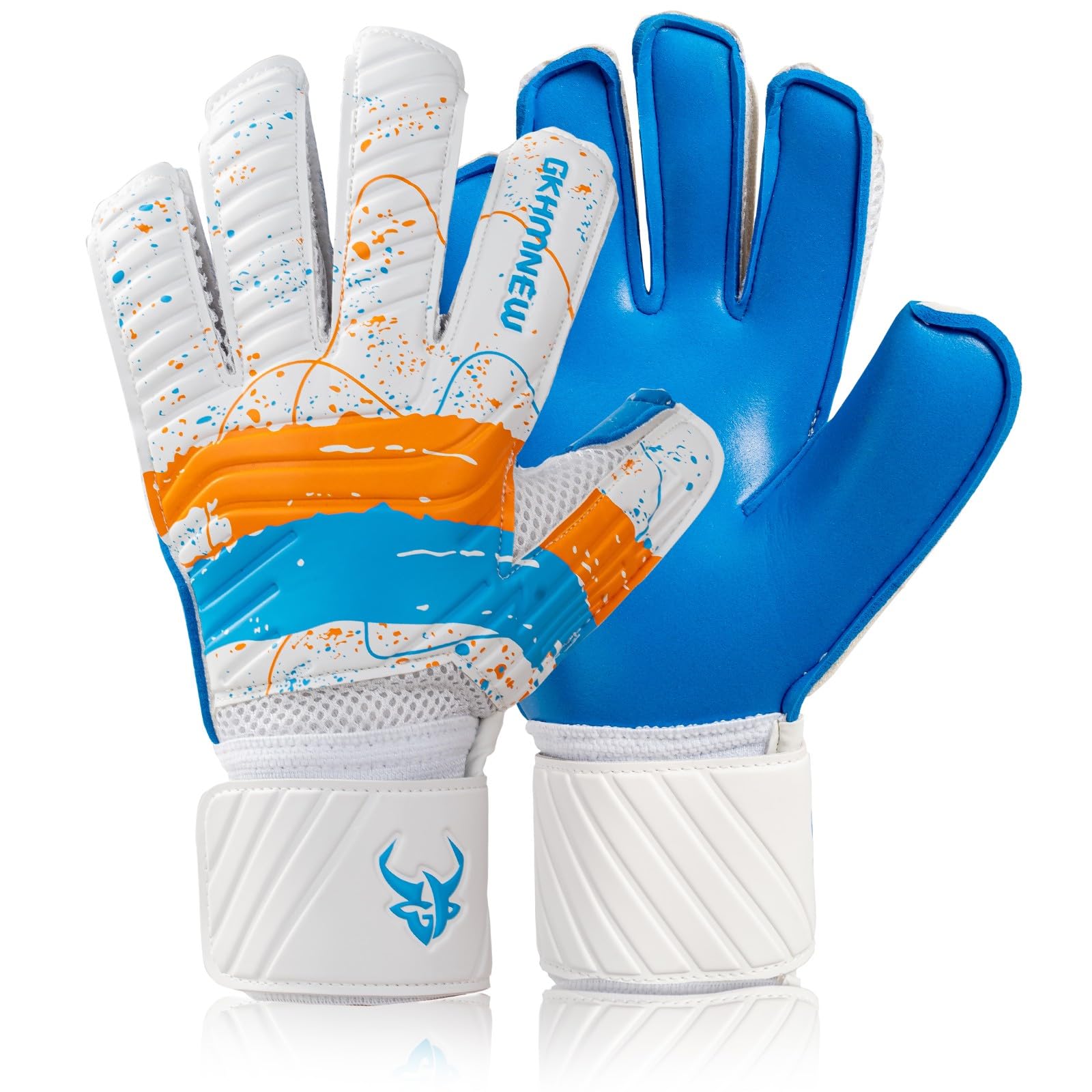 GKHMNEW Professional Football Goalkeeper Gloves | Pro-Level Superior Grip & Finger Spines Protection | Lightweight Breathable Latex | Match/Training Ready | Kids Youth Adult Sizes 6-10 (White, 8)